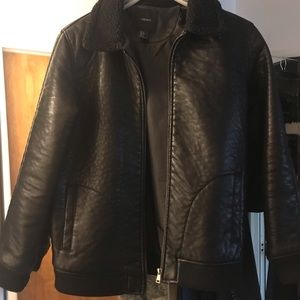 Black faux oversized leather jacket